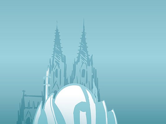 Illustration des Kölner Doms und einer Moschee