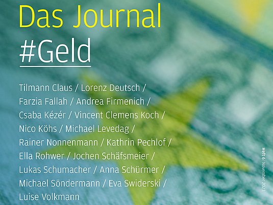 Unscharfer Hintergrund eines Dollarscheins, Titel Das Journal #Geld