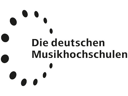 Logo: Die Deutschen Musikhochschulen Kreis aus Punkten, Text: Die Deutschen Musikhochschulen